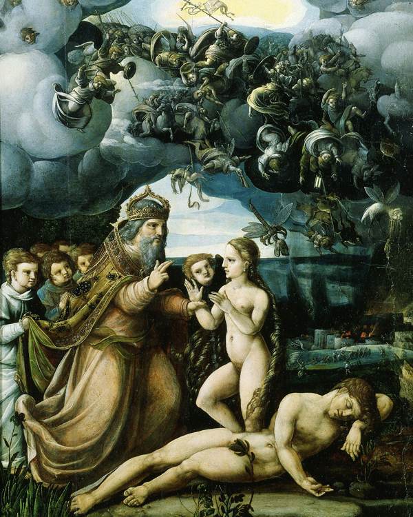 Scuola tedesca, La creazione di Eva (XVI secolo), olio su tela. Città del Messico, Museo San Carlos